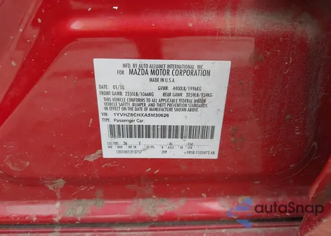 2010 Mazda Mazda6 I Touring from USA, damaged, VIN 1YVHZ8CHXA5M30626